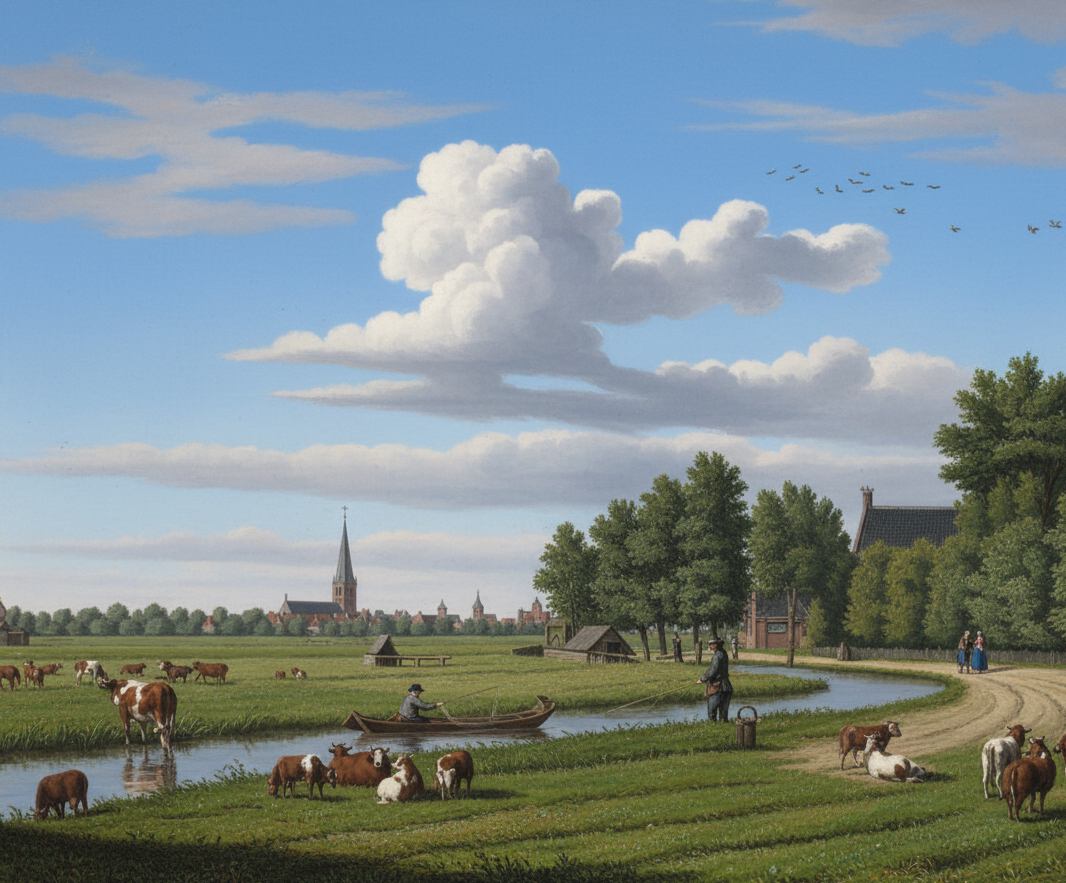 Uitzicht over de velden op Franeker vanuit het noordoosten. Dus uit de richting van het dorp Schalsum.