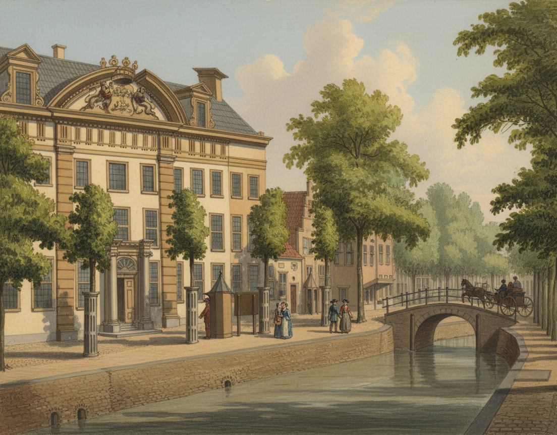 De Gedeputeerde Staten aan de Tweebaksmarkt.<br><br>Hier vergaderden de Staten en het Dagelijkse bestuur van Friesland.<br>Toen de Fransen de macht overnamen verloren de Gedeputeerde Staten hun invloed.